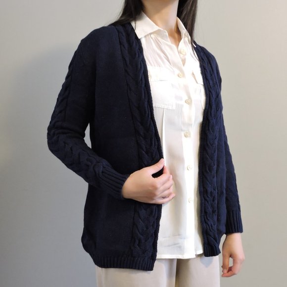 Banana Republic Dark Blue Cotton Cashmere Sweater Cardigan w/ Braided Details - Picture 3 of 11